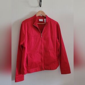 Liz Claiborne Cotton + Stretch Full Zip Jacket, Women's XL, Bright Red